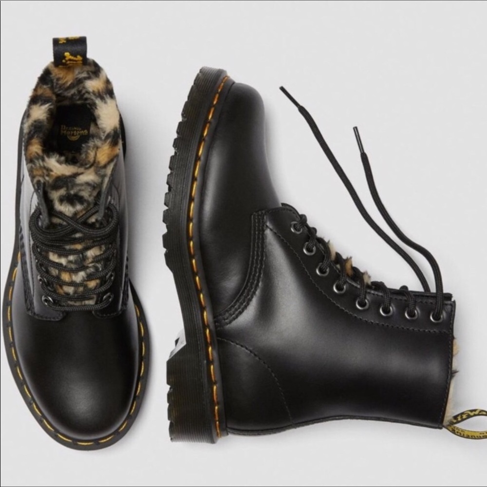 NEW Dr Martens Leopard Faux Fur Combat Boots SOLD OUT STYLE